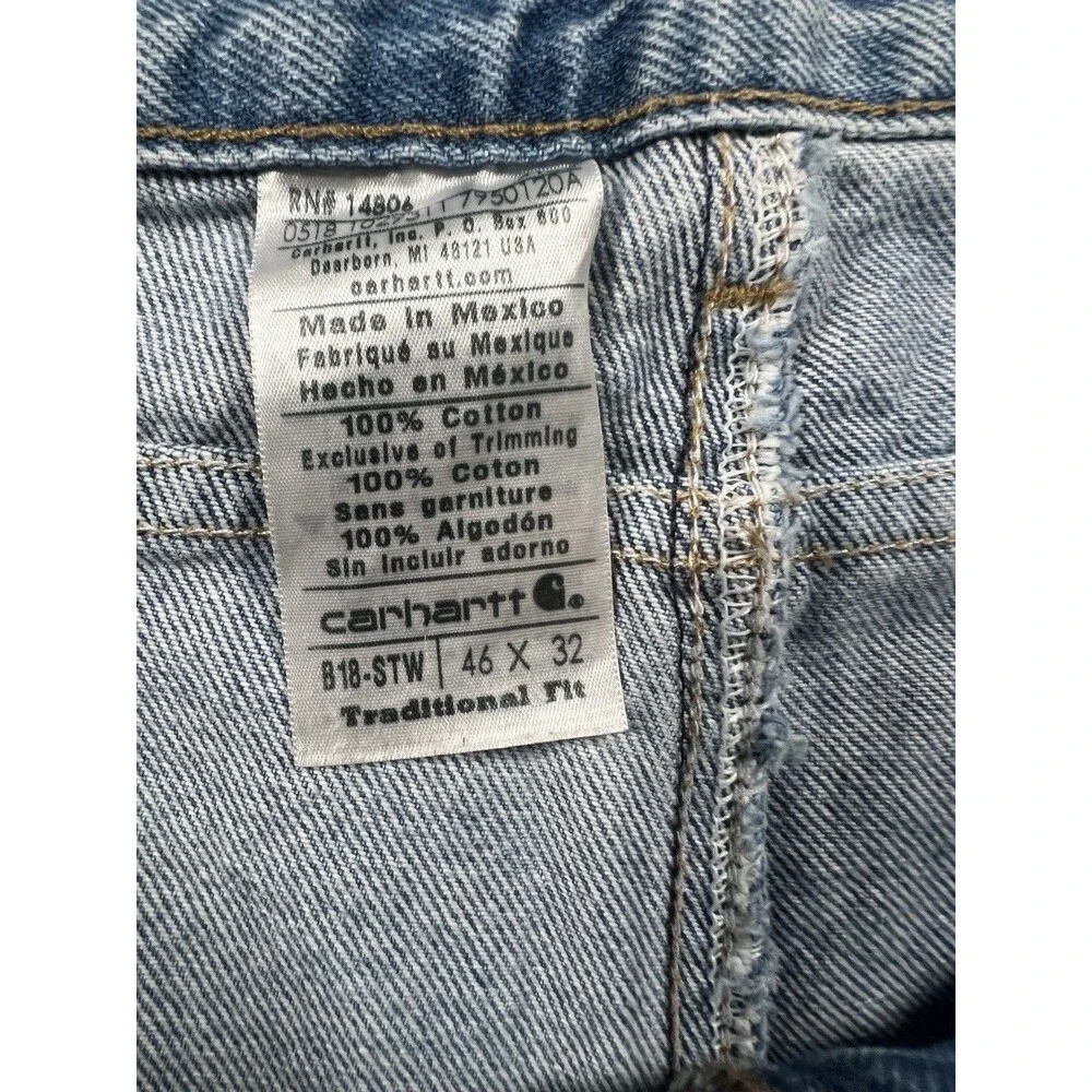 Carhartt Men’s Traditional Fit Work Blue Jeans 5 Pocket B18 STW 46 X 32